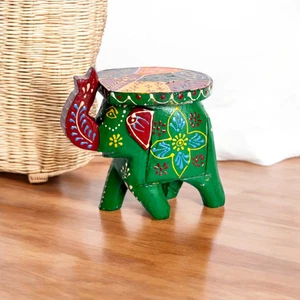 "Wooden Elephant Stool Set of 2 – Colorful Handcrafted Decor Accent Table" - Picture 1 of 6