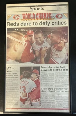 Framed Cincinnati Post Reds 1990 World Series, World Series program,Wheaties Box - Image 1 of 4