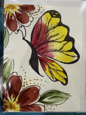 Watercolor Red Yellow Butterfly Greeting Card, Blank inside With Envelope - Image 1 of 2
