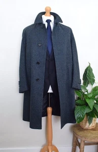 DUNN & CO Herringbone Tweed Balmacaan Coat Size 38R/48R Medium Raglan Overcoat - Picture 1 of 19