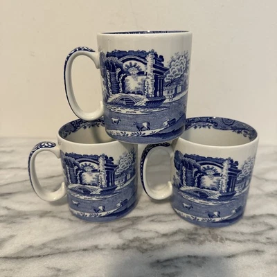 Spode Blue Italian 9 oz Coffee Mugs Set of 3 Blue & White Country Scenes NWOT Uk - Image 1 of 4