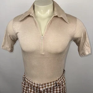 Vtg 60s 70s Zip Shirt Mens 909 Collection MCM Disco Hippy Stretch Thin Medium - Picture 1 of 16