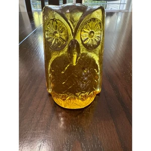 Pisapapeles Búho de vidrio ámbar de colección años 70 Wheaton Ware? Blenko? 4 1/4" de alto 3" de ancho - Imagen 1 de 5