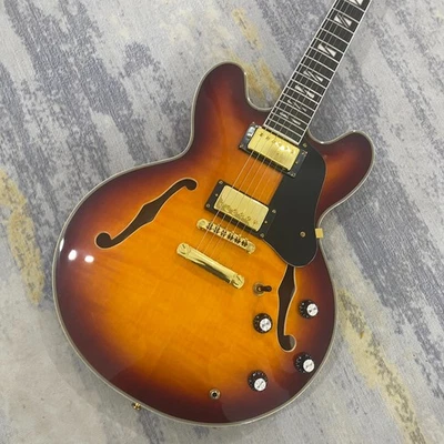 Free shipping ES-335 semi-hollow electric guitar Flame Maple top Black fretboard - Image 1 of 4