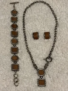 Vintage BRIGHTON VINTAGE SILVER NECKLACE Set Horse Hair like, Bracelet Earrings - Picture 1 of 12