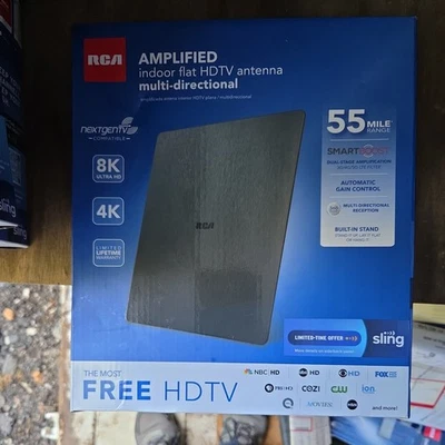 RCA Amplified Indoor Tv Flat HDTV Antenna (Multi-Directional) 55 Mile Range New - Image 1 of 2