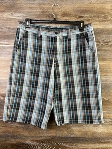 Vintage Southpole Shorts Mens 34 Blue White Plaid Y2K Hip Hop 100% Cotton (2-2) - Picture 1 of 9
