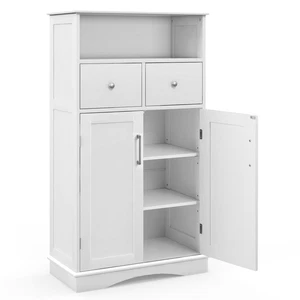 Bathroom Floor Cabinet Freestanding Storage Cabinet w/2 Doors White - Picture 1 of 9