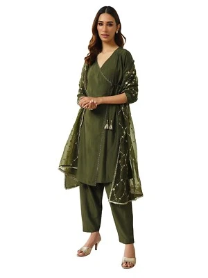 Calça feminina Angrakha Kurta mistura de seda com calça e Dupatta - Imagem 1 de 4