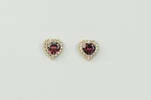 14K Yellow Gold Halo Heart CZ Stud Earrings Screw Back - Picture 1 of 23