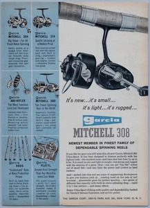 c1960 Garcia Mitchell 308,Abu-Matic 40 Old Fishing Reel Rods Print Ad - Picture 1 of 3