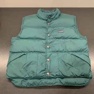 LLBean Kids XS 6 Goose Down Puffer Vest Green Full Snap Winter Outerwear Layers - Picture 1 of 11