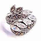 (SIZE 7,8) FLORAL MARQUISE CZ STONES RING Marcasite .925 STERLING SILVER