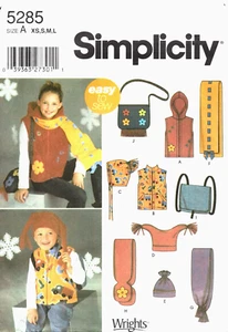Simplicity 5285 ~ Chaleco para niños niñas/niños ~ Bufandas ~ Bolso ~ Sombreros Tallas XS-S-M-L - Imagen 1 de 4
