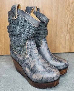 Bed Stu Women's Bruges Leather Short Ankle Wedge Rustic Boots Wood Heel Size 6.5 - Picture 1 of 7