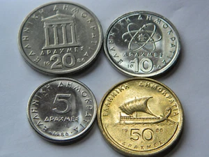 1986  50, 20, 10, 5 Drachmes - Greece - (KM147, KM133, KM132, KM131) - Picture 1 of 10