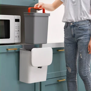 Wall Mounted Waste Bin Kitchen Cabinet Door Cupboard Hanging Trash Can w/ Lid 9L - Picture 1 of 41