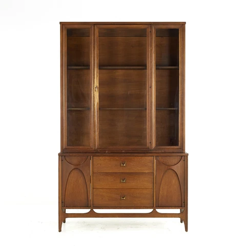 Broyhill Brasilia Mid Century Walnut and Brass Buffet and Hutch Cover
