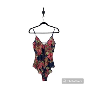 Victoria’s Secret Vintage Gold Label Teddy Navy Floral Sheer Lingerie Medium - Picture 1 of 10