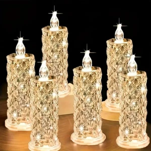 2Pc Rose Pattern LED Candle Light with Refraction Halo Weddings Holidays Home - Picture 1 of 4