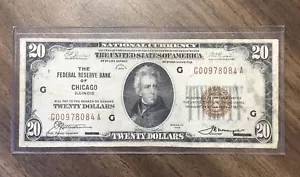 1929 Twenty Dollar Bill $20 National Currency - Chicago Illinois - Picture 1 of 2