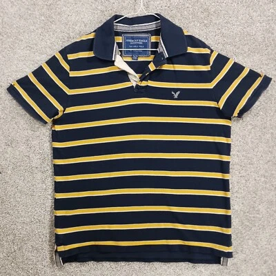 Camisa Polo American Eagle Para Hombre XL Azul Amarillo Rayas Rugby Algodón Manga Corta Foto 1 de 4