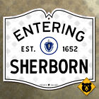 Entrée Sherborn Massachusetts City limite autoroute marqueur panneau routier 1950 12x10