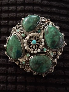 DE COLECCIÓN COLGANTE O BROCHE DE PLATA ESTERLINA TURQUESA PERLAS SEMILLA PIEDRA EILAT - Imagen 1 de 4