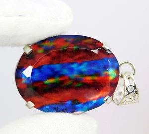 Natural 65.25 Ct Ammolite 925 Solid Silver Pendant Oval Cut Certified Loose Gems - Picture 1 of 12