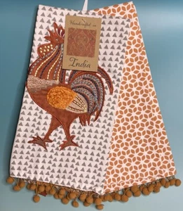Rooster Kitchen Towel set Embroidered Decorative Pom Trim New - Picture 1 of 8