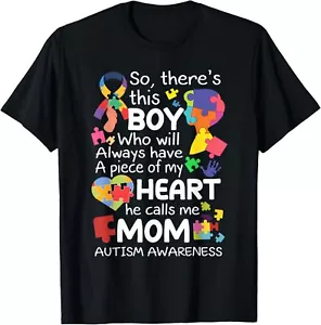 Autism Mother Mommy There's This Boy He Calls Me Mom Autism T-Shirt Hoodie - Picture 1 of 11