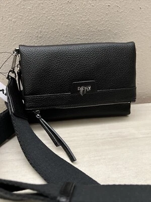 DKNY Black Nyra Trifold Crossbody Bag   Convertible To Clutch Pebbled Finish$148 - Image 1 of 4