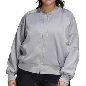 NEU Adidas Übergröße Jacke Glam On durchgehender Reißverschluss leichter Bomber grau Satin 1X - Bild 1 von 7