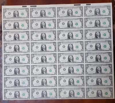 Uncut Currency Sheet of 32 Notes $1 Dollar Bills 1981 FRN Souvenir Sheet CH AU - Image 1 of 4