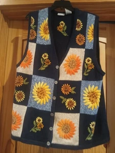 White Stag Vest Embroidered Sunflowers,  And Gems   Sz. 16 W Read - Picture 1 of 10