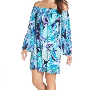 Neu mit Etikett Lilly Pulitzer Nevie schulterfreies Kleid, marineblau Alotta Colada, Größe Small - Bild 1 von 13