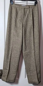 Kate Hill Pants 8P 28"x30" Brown Wool Blend Tweed Chevron Wide Leg Trousers Boss - Picture 1 of 24