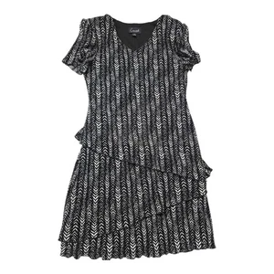 Connection Apparel Pleated Bodre Tiered Dress Women's Size 10 Black & White  - Picture 1 of 14