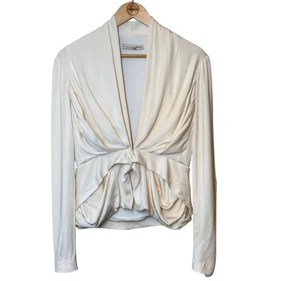 Balenciaga Paris 女式丝绸混纺 V 领垂褶西装外套奶油色 42 码 — 第 1/4 张图片