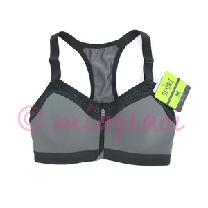NWT Wacoal Zip Front Underwire Sport Bra #853222 Grey/Black - Picture 1 of 7