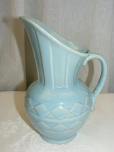 Vintage Shawnee Art Pottery Blue Pitcher USA #808 22 Oz Diamond Cut Design - Picture 1 of 7
