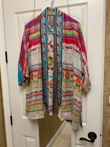 Johnny Was NWOT Maci Georgette Reversible Kimono Jacket Sz S w/Embroidered Trim - Picture 1 of 11