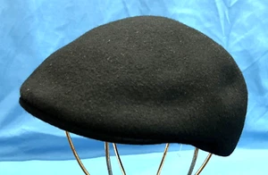 VINTAGE BLACK RIVET Men's BLACK Wool NEWSBOY/CABBIE/DRIVING HAT FLAT CAP Sz M/L - Picture 1 of 6