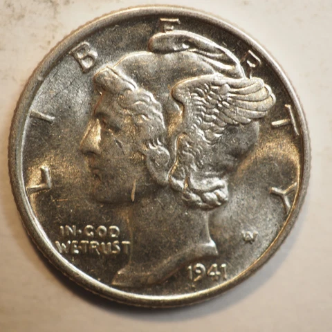 1941  P   MISS MERCURY SILVER  DIME    FREE SHIPPING  A3590 Cover