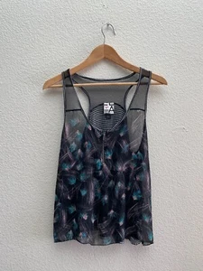 Living Doll Los Angeles Sheer 1/4 Zip Tank Top Sleeveless Size Large Striped - Picture 1 of 5