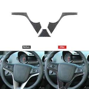 3Pcs Carbon Fiber Steering Wheel Accent Cover Trim For Chevrolet Sonic 2012-2016 - Picture 1 of 12
