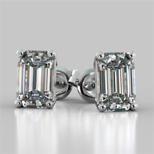 4.00 Carat Emerald Cut Solitaire Diamond Wedding Earring Solid Platinum Studs