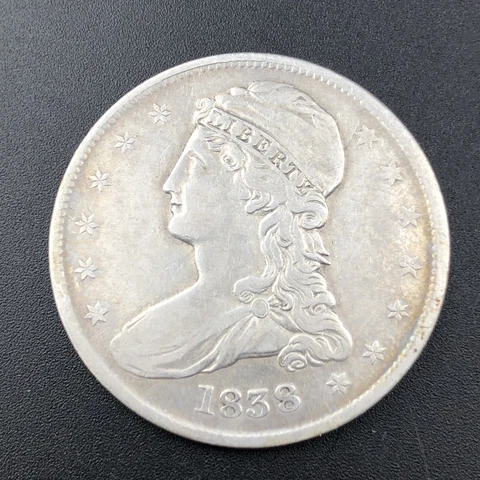 RARE Reeded Edge 1838 Capped Bust Half Dollar Silver 50c -  Cleaned Cover