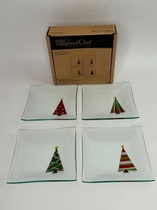 Pampered Chef Glass Holiday Christmas Tree Plates 2808 6" x 6" Set of 4 New - Picture 1 of 5