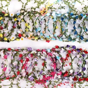 FLOWER HEADBAND Wedding Bride Bridesmaid Boho Garland Wreath Floral Hippie Crown - Picture 1 of 73